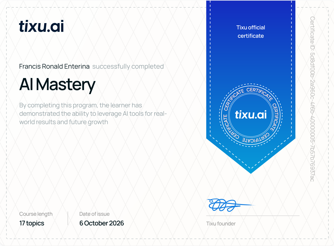 AI Mastery certificate